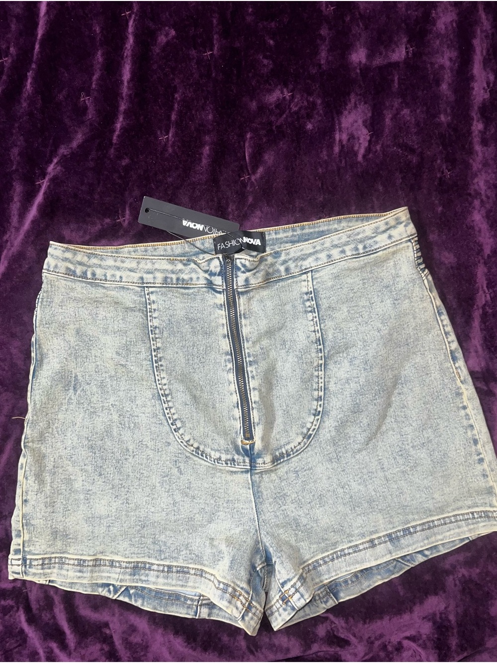 Fashion Nova Light Blue High-Rise Zip Front Denim Shorts